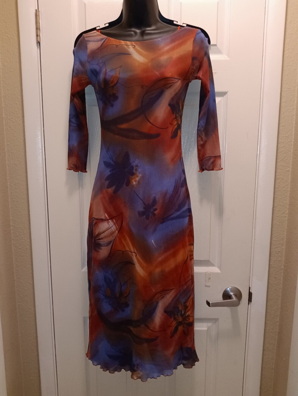 Weston Wear Floral Sheer Midi Dress in Rust and Blue W-slip Size M